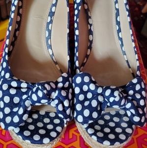 Tory Burch Mestico Navy White Polka Dot Espadrille Wedges 9